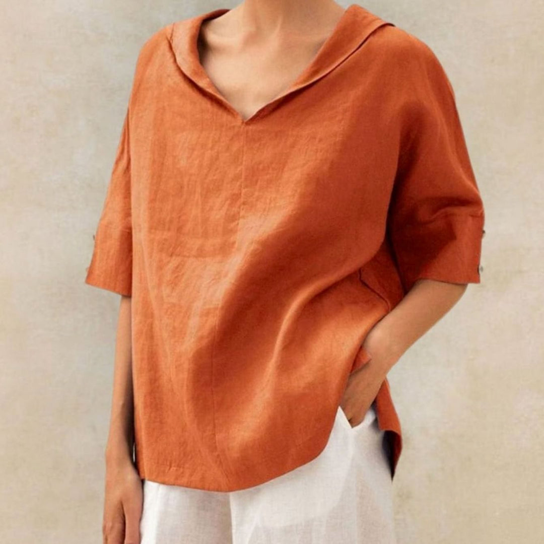 Women's Relaxed-Fit V-Neck Linen Collar Top