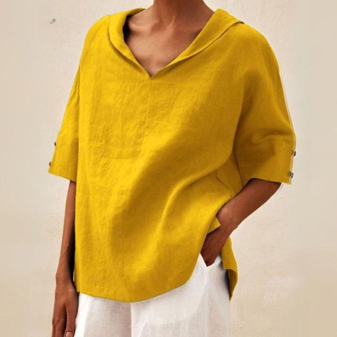 Women's Relaxed-Fit V-Neck Linen Collar Top