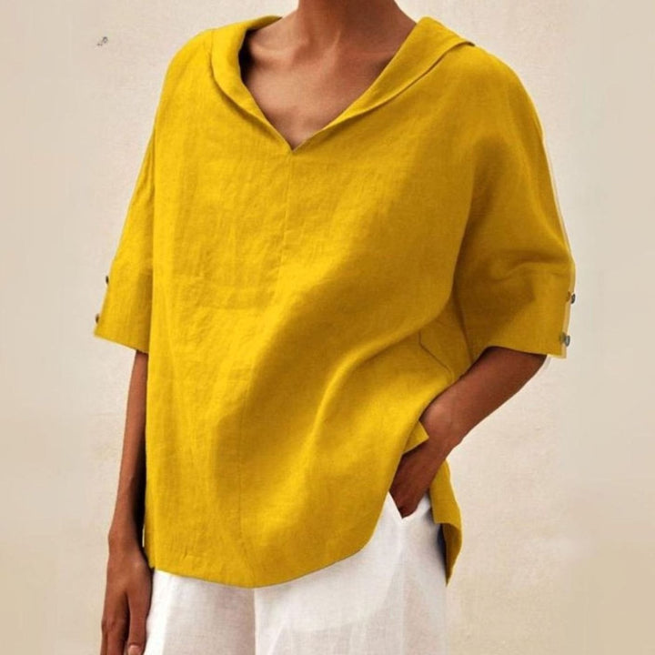 Women's Relaxed-Fit V-Neck Linen Collar Top