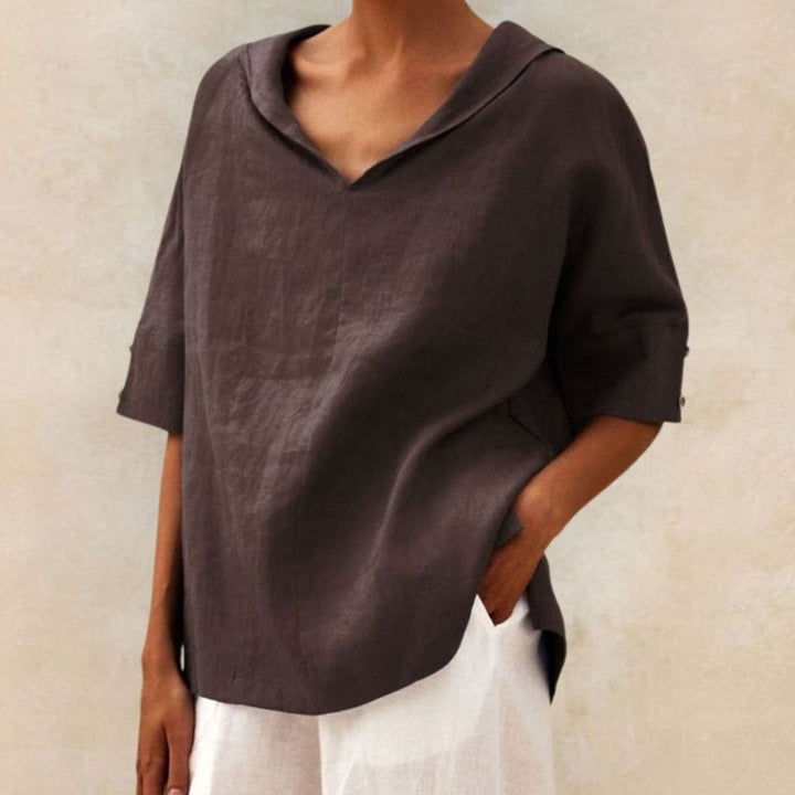 Women's Relaxed-Fit V-Neck Linen Collar Top