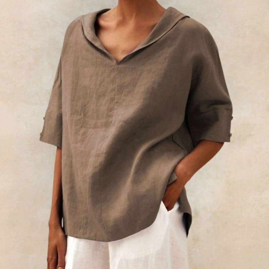 Women's Relaxed-Fit V-Neck Linen Collar Top