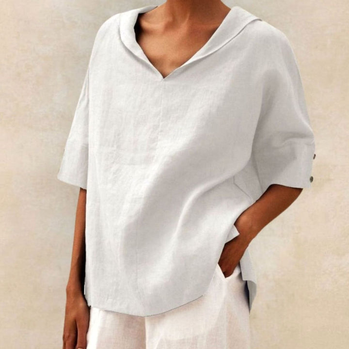Women's Relaxed-Fit V-Neck Linen Collar Top