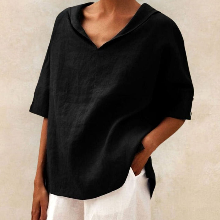 Women's Relaxed-Fit V-Neck Linen Collar Top