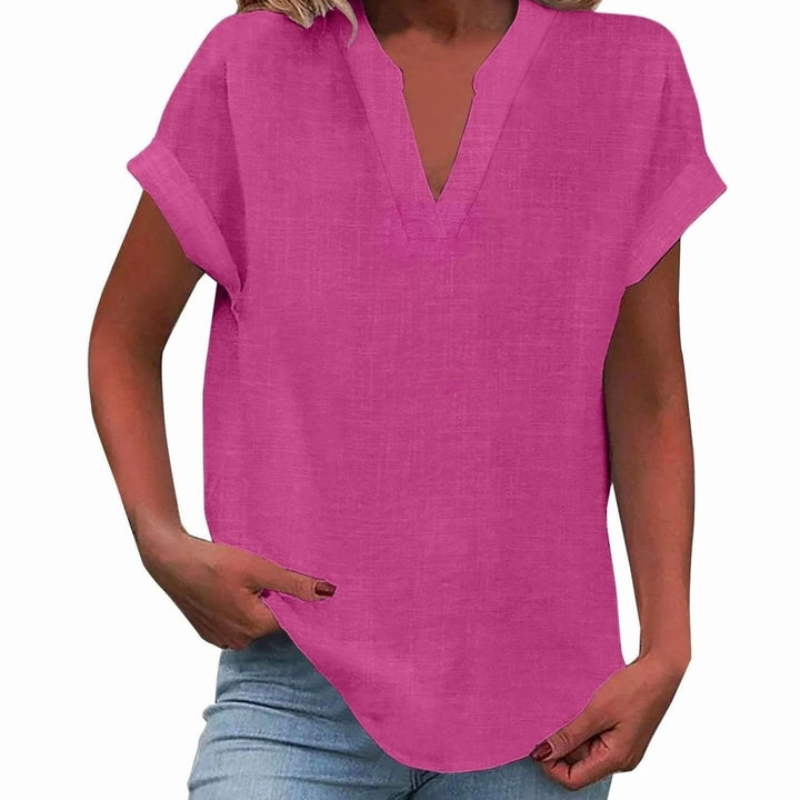 Women's Relaxed-Fit V-Neck Linen-Look Short-Sleeve Blouse