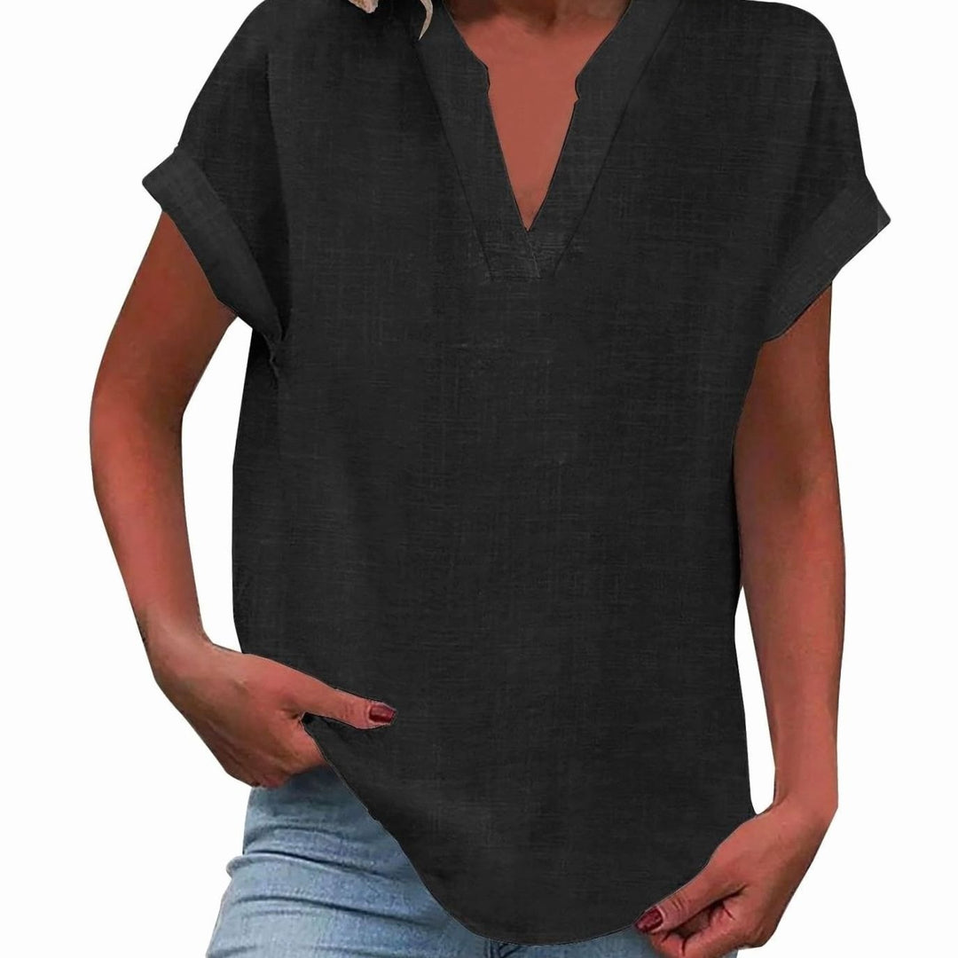 Women's Relaxed-Fit V-Neck Linen-Look Short-Sleeve Blouse