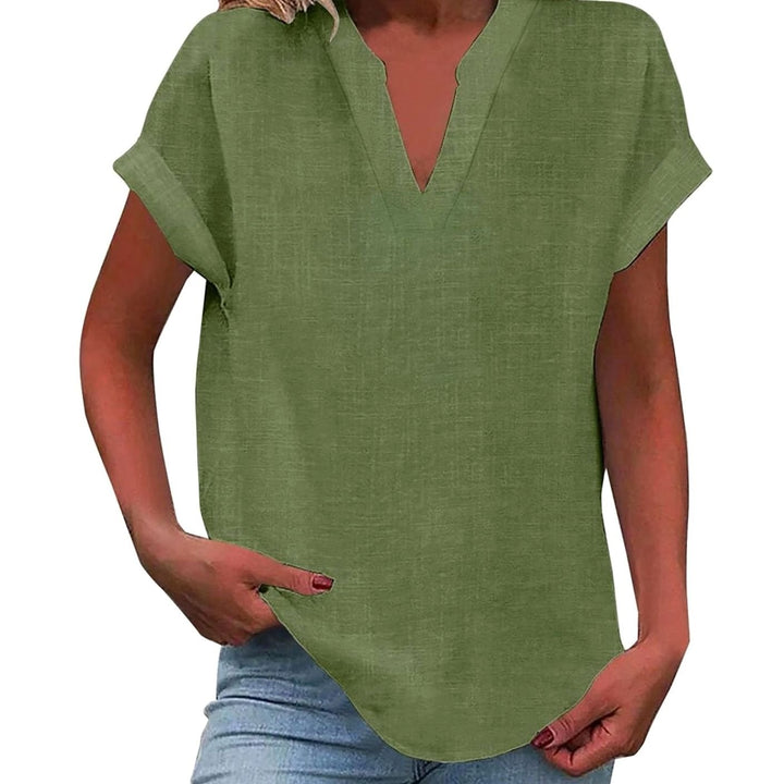 Women's Relaxed-Fit V-Neck Linen-Look Short-Sleeve Blouse