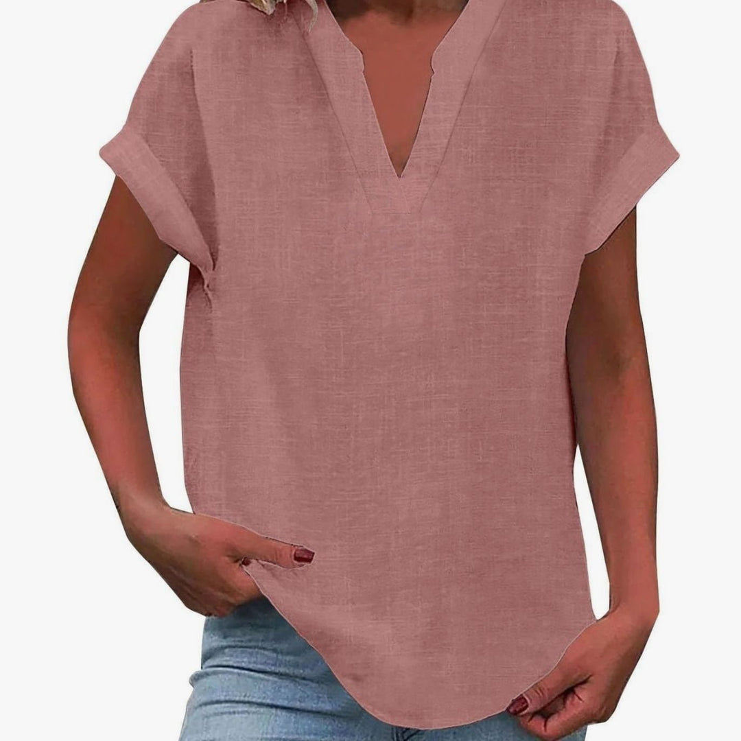 Women's Relaxed-Fit V-Neck Linen-Look Short-Sleeve Blouse