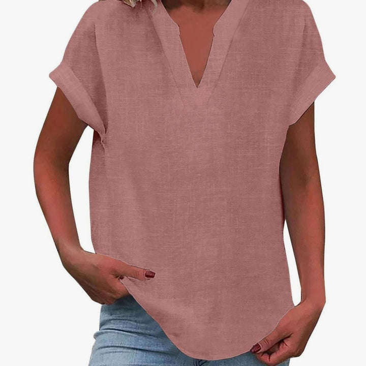 Women's Relaxed-Fit V-Neck Linen-Look Short-Sleeve Blouse