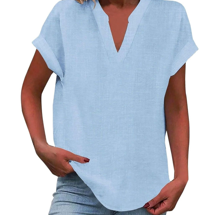 Women's Relaxed-Fit V-Neck Linen-Look Short-Sleeve Blouse