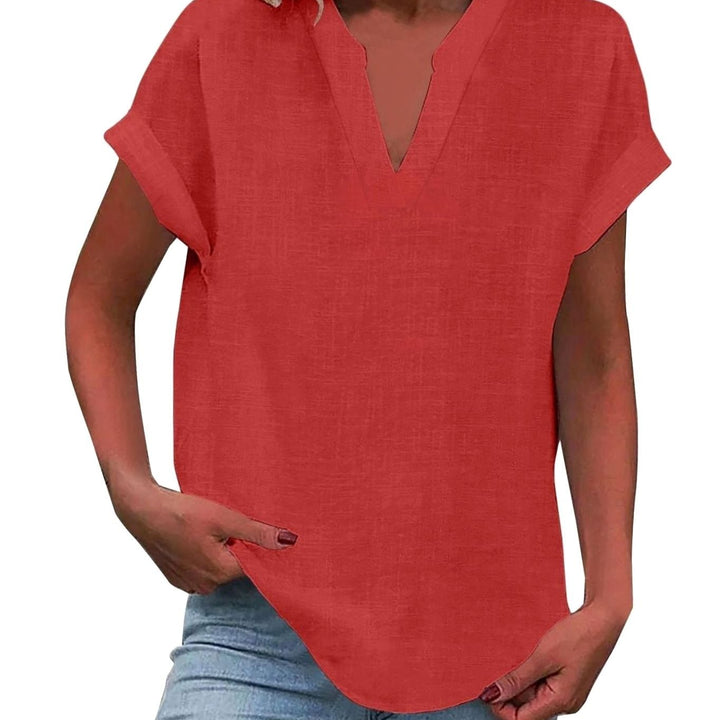 Women's Relaxed-Fit V-Neck Linen-Look Short-Sleeve Blouse