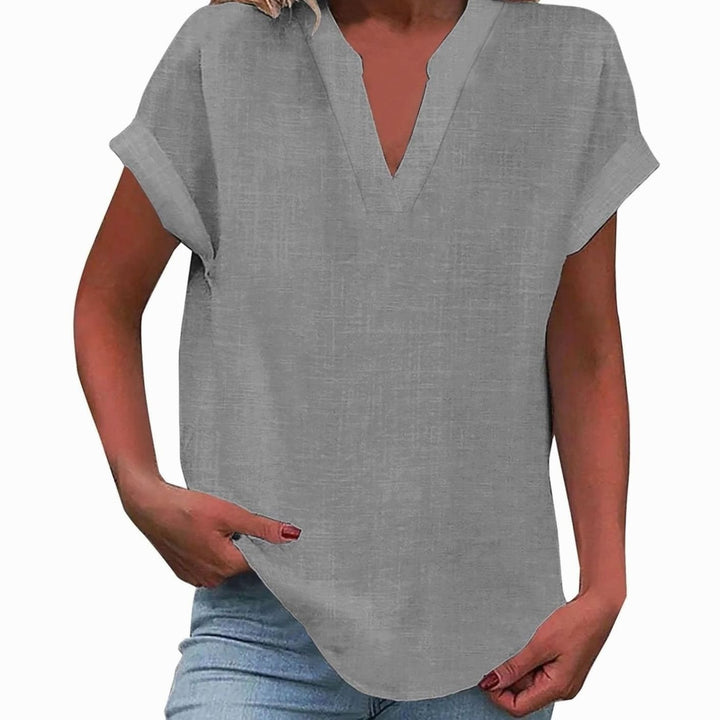 Women's Relaxed-Fit V-Neck Linen-Look Short-Sleeve Blouse