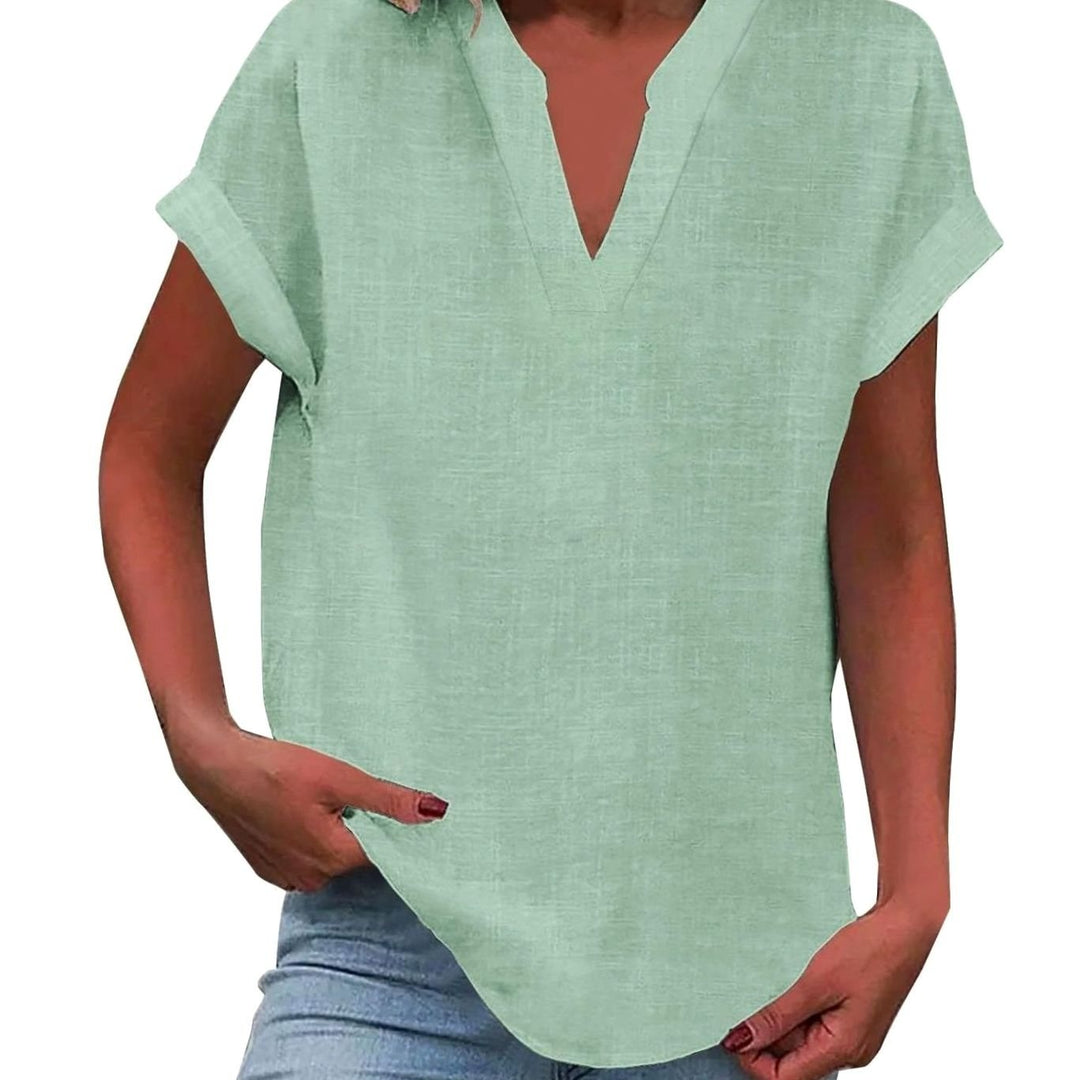 Women's Relaxed-Fit V-Neck Linen-Look Short-Sleeve Blouse