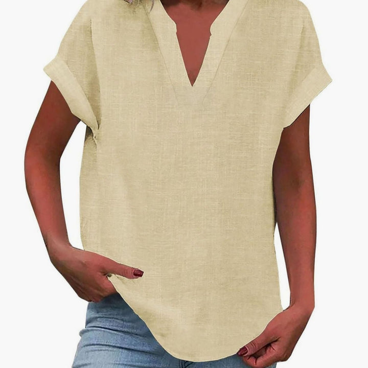 Women's Relaxed-Fit V-Neck Linen-Look Short-Sleeve Blouse