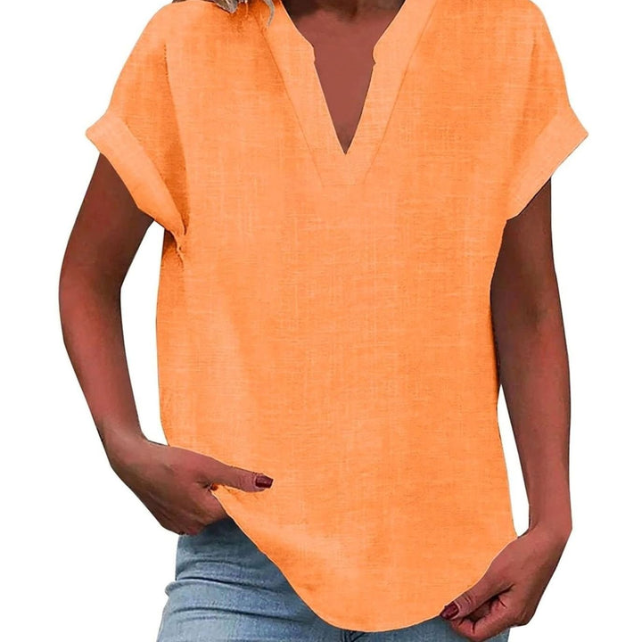 Women's Relaxed-Fit V-Neck Linen-Look Short-Sleeve Blouse
