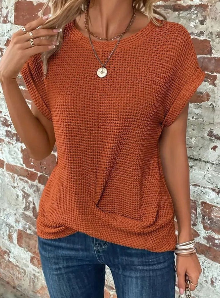 Women's Relaxed-Fit Waffle-Knit Short-Sleeve Round-Neck Top