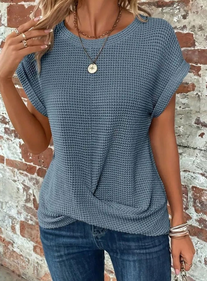 Women's Relaxed-Fit Waffle-Knit Short-Sleeve Round-Neck Top