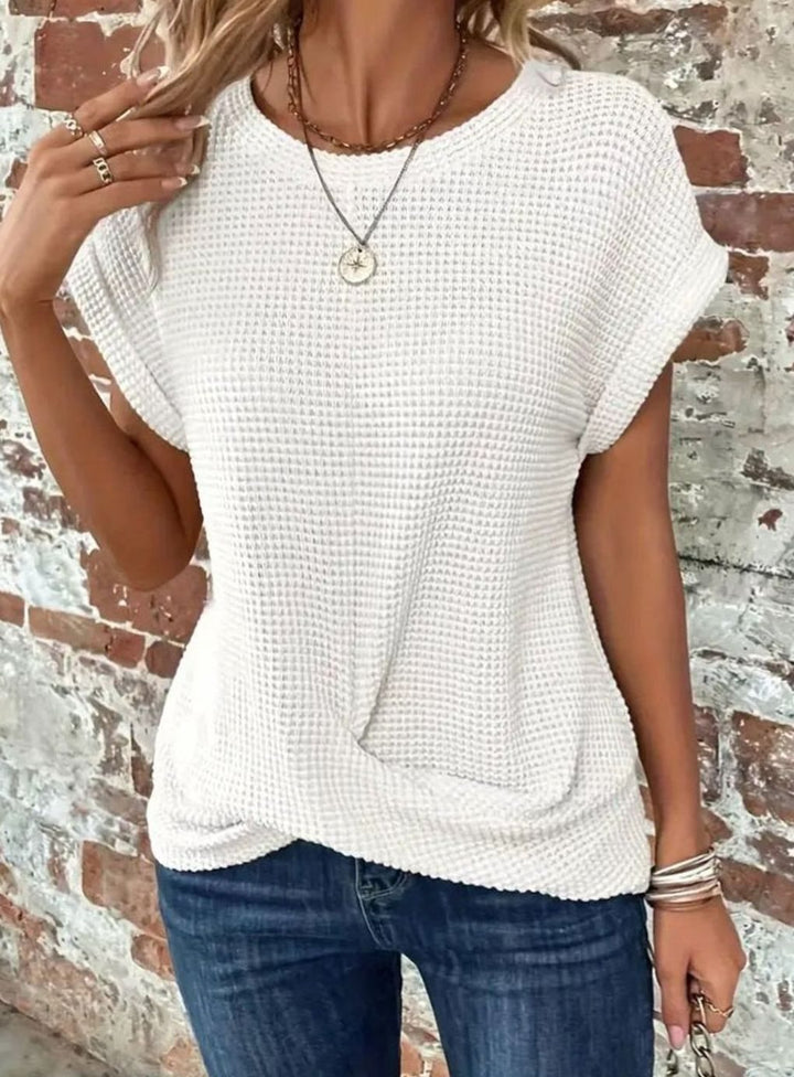 Women's Relaxed-Fit Waffle-Knit Short-Sleeve Round-Neck Top
