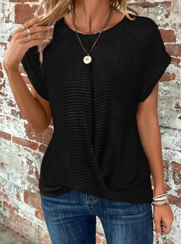 Women's Relaxed-Fit Waffle-Knit Short-Sleeve Round-Neck Top