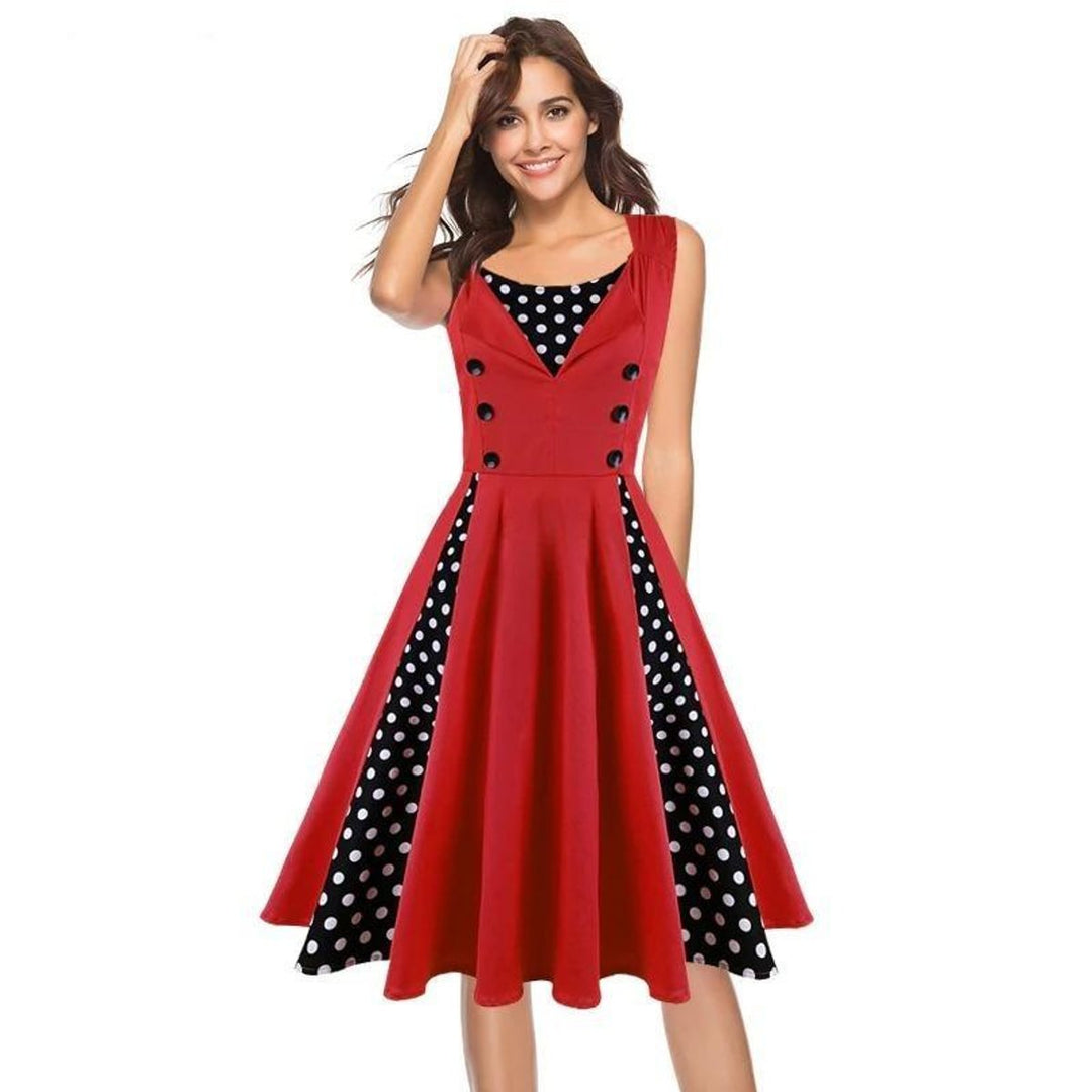 Women's Retro 1950s A-Line Polka Dot Cocktail Party Dress