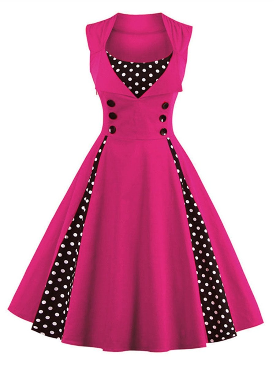 Women's Retro 1950s A-Line Polka Dot Cocktail Party Dress