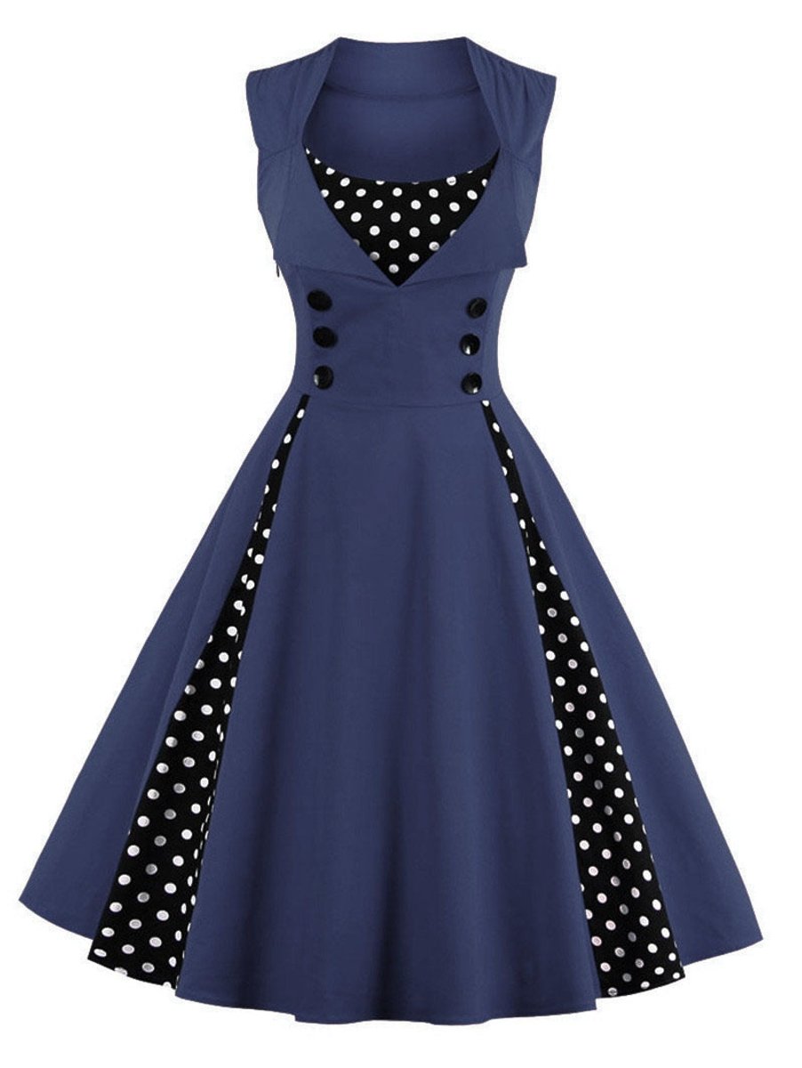 Women's Retro 1950s A-Line Polka Dot Cocktail Party Dress