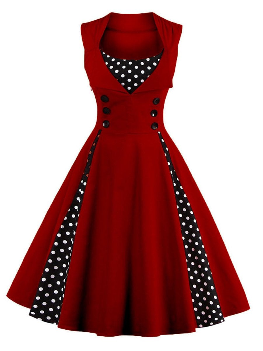 Women's Retro 1950s A-Line Polka Dot Cocktail Party Dress