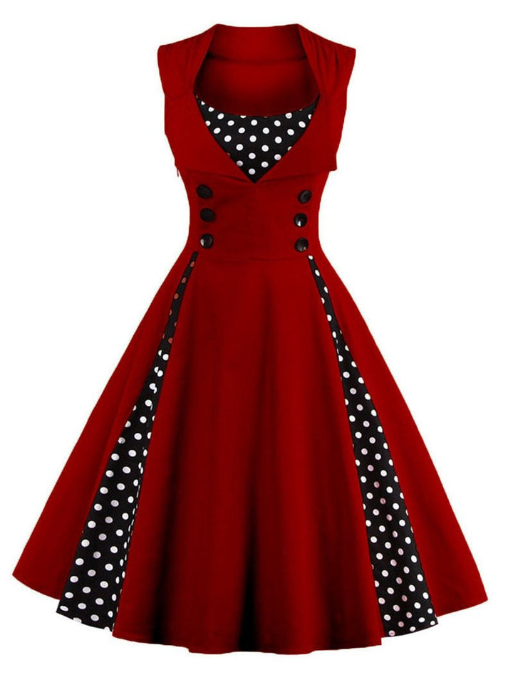 Women's Retro 1950s A-Line Polka Dot Cocktail Party Dress