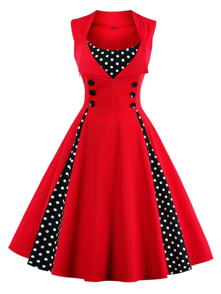 Women's Retro 1950s A-Line Polka Dot Cocktail Party Dress