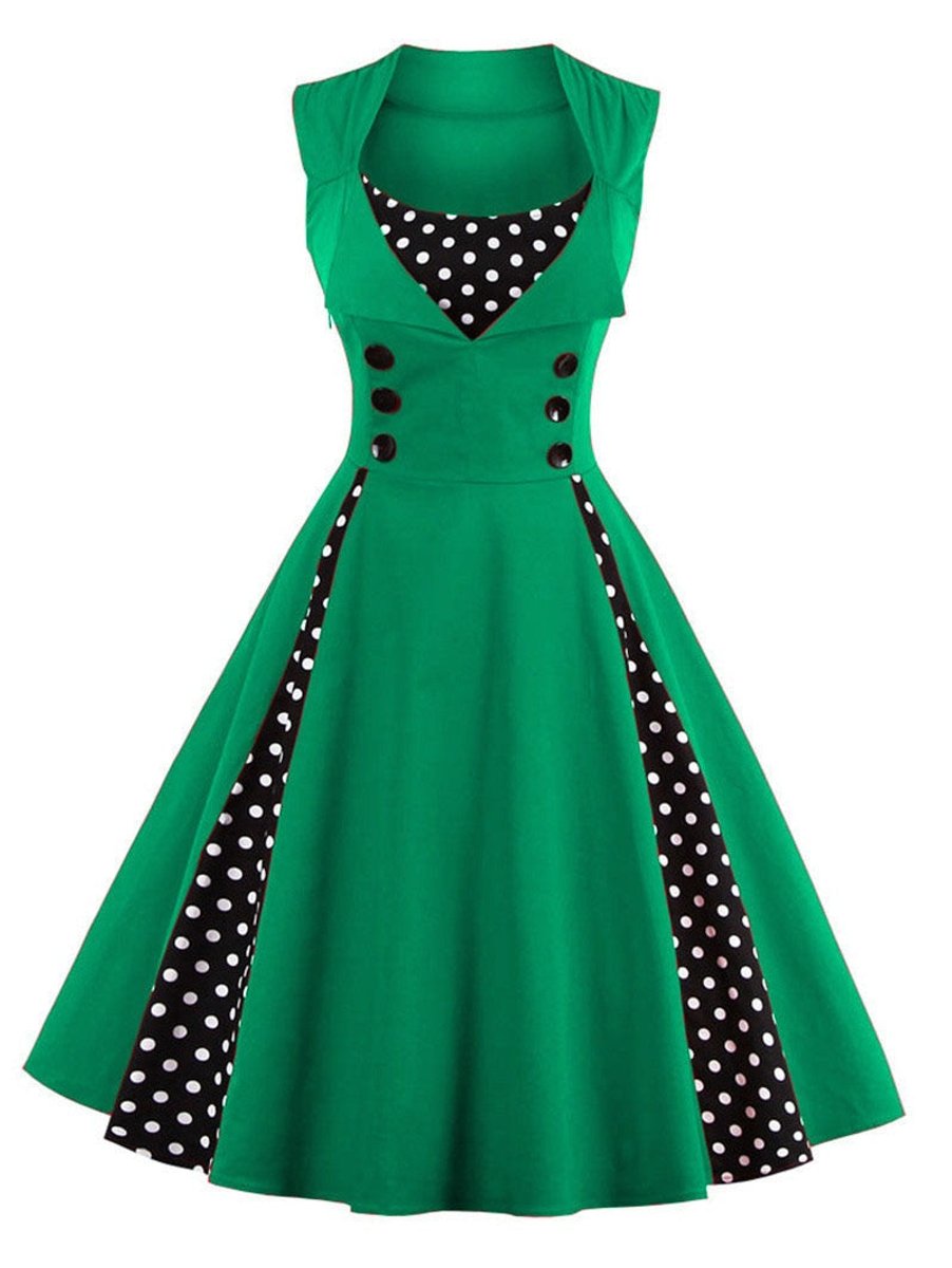 Women's Retro 1950s A-Line Polka Dot Cocktail Party Dress