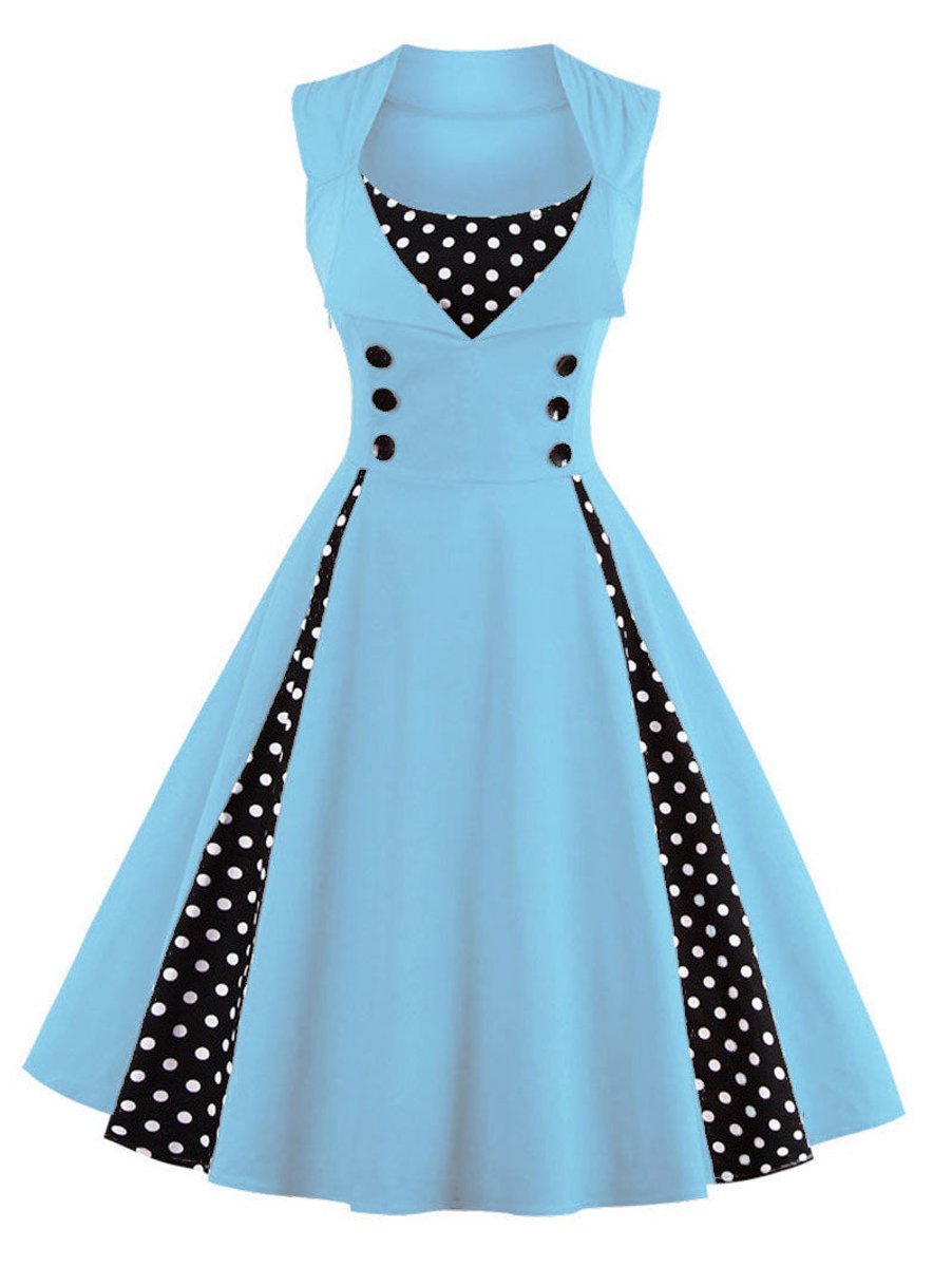 Women's Retro 1950s A-Line Polka Dot Cocktail Party Dress
