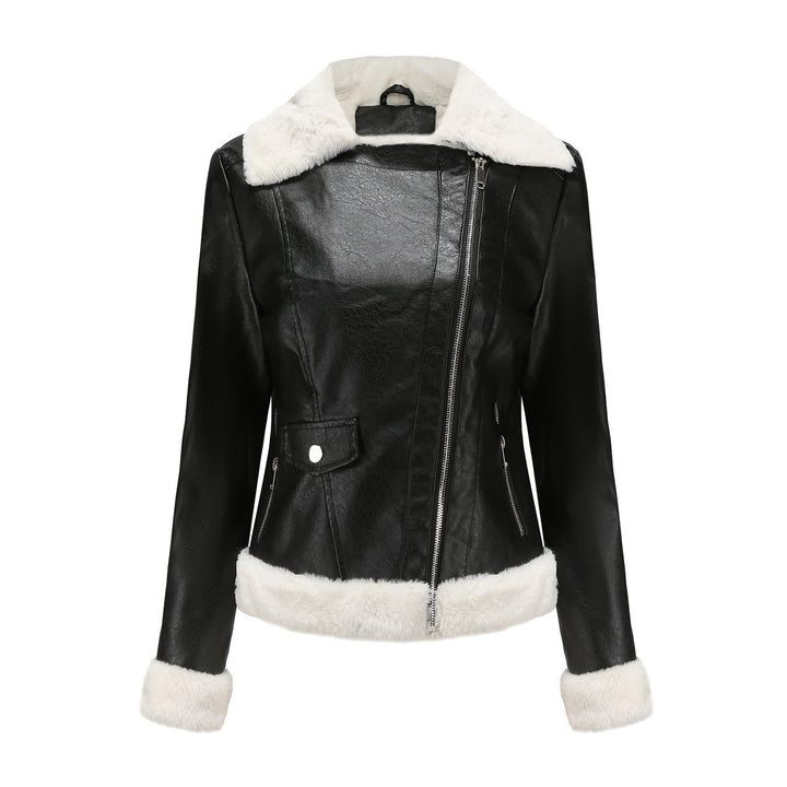 Women's Retro Sherpa-Lined Faux Fur Coat Cropped Biker Jacket
