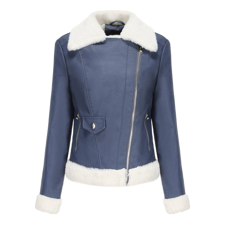 Women's Retro Sherpa-Lined Faux Fur Coat Cropped Biker Jacket