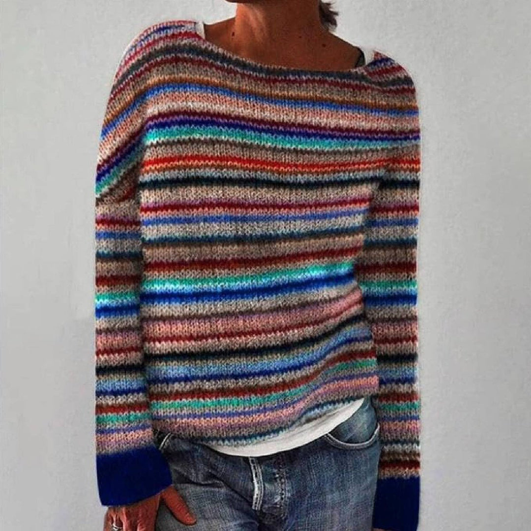 Women's Retro Striped Long-Sleeve Knitted Sweater