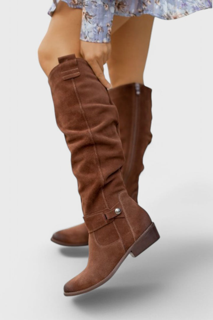 Women's Retro Suede Knee-High Boots Slouchy Riding Style