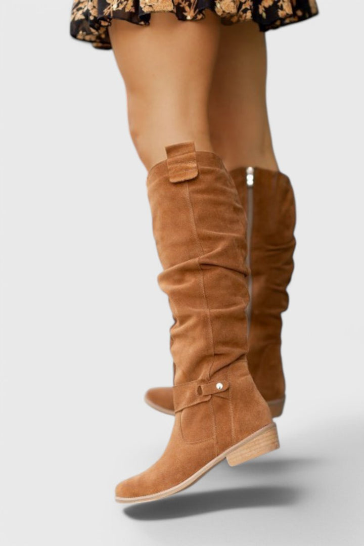Women's Retro Suede Knee-High Boots Slouchy Riding Style