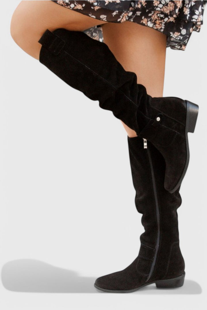 Women's Retro Suede Knee-High Boots Slouchy Riding Style