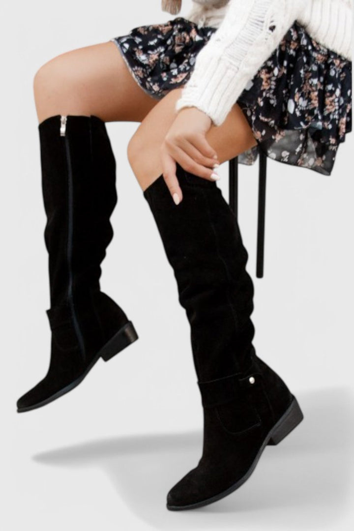 Women's Retro Suede Knee-High Boots Slouchy Riding Style