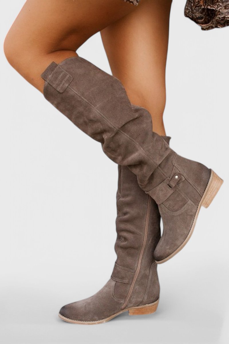 Women's Retro Suede Knee-High Boots Slouchy Riding Style