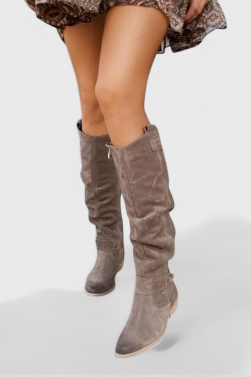 Women's Retro Suede Knee-High Boots Slouchy Riding Style
