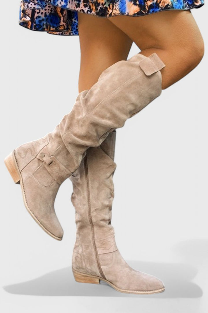 Women's Retro Suede Knee-High Boots Slouchy Riding Style