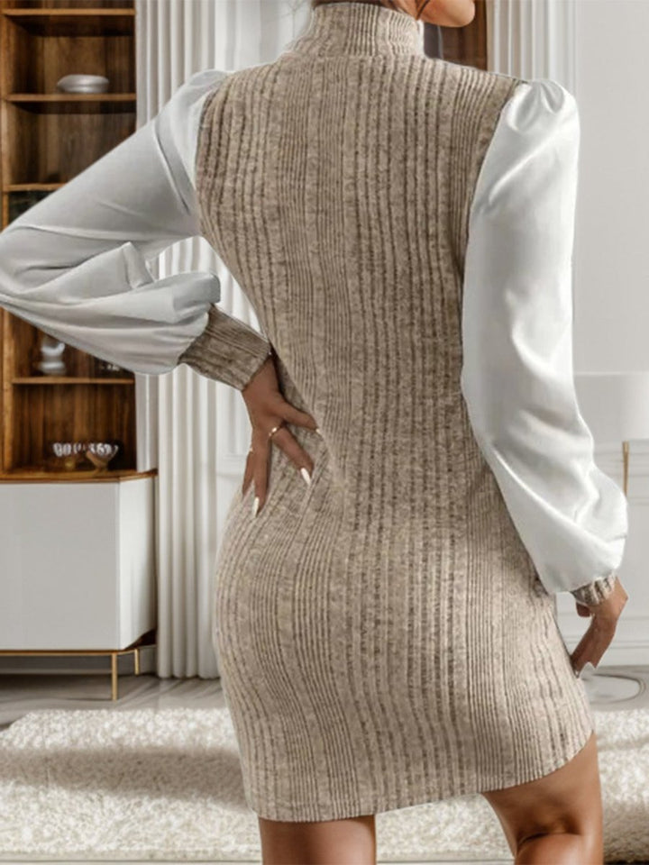 Women's Ribbed Contrast-Sleeve Bodycon Knitted Dress