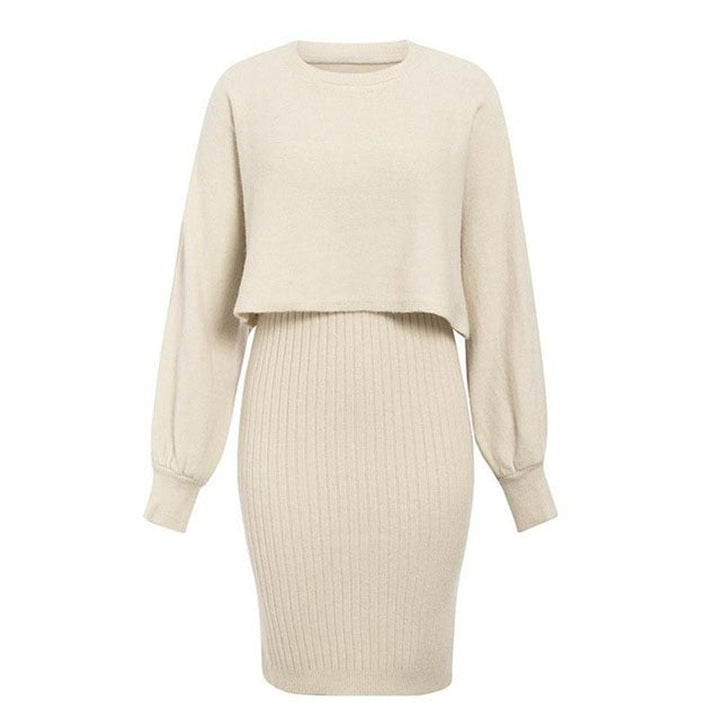 Women's Ribbed Knitted Dress Two-Piece Jumper Set