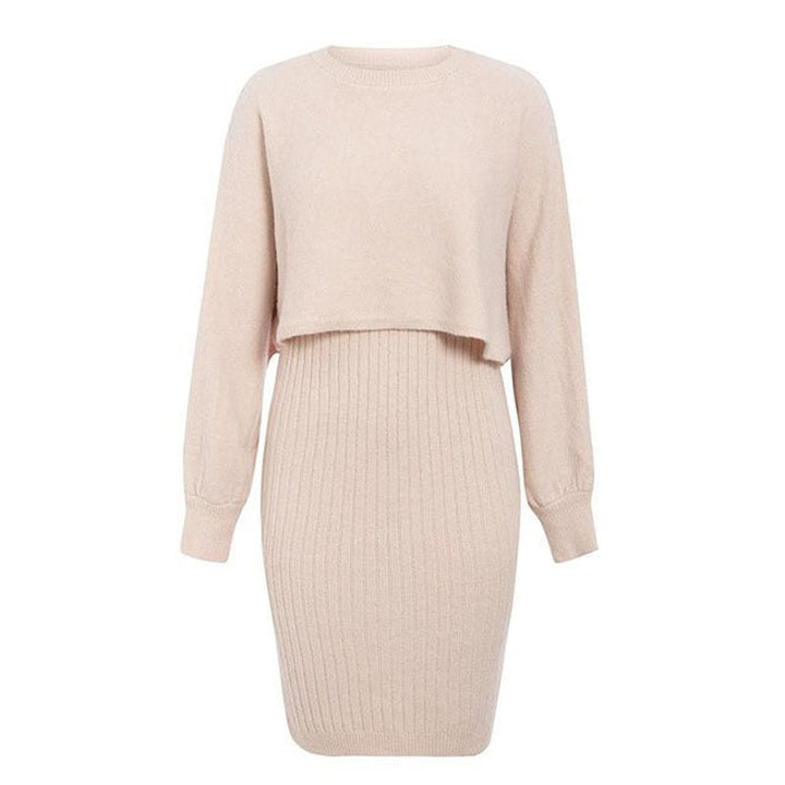Women's Ribbed Knitted Dress Two-Piece Jumper Set
