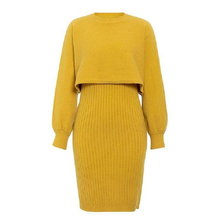 Women's Ribbed Knitted Dress Two-Piece Jumper Set