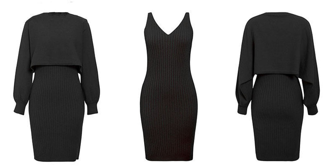 Women's Ribbed Knitted Dress Two-Piece Jumper Set