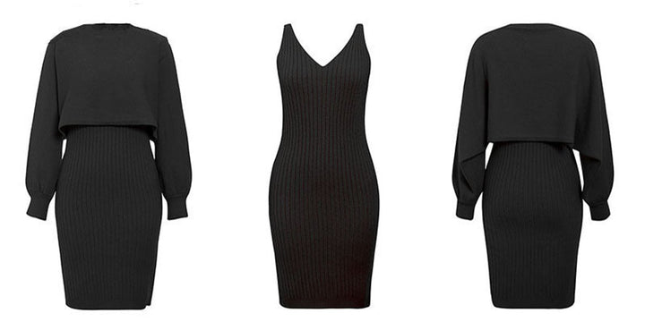Women's Ribbed Knitted Dress Two-Piece Jumper Set