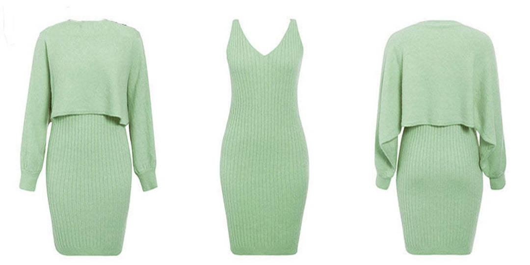 Women's Ribbed Knitted Dress Two-Piece Jumper Set