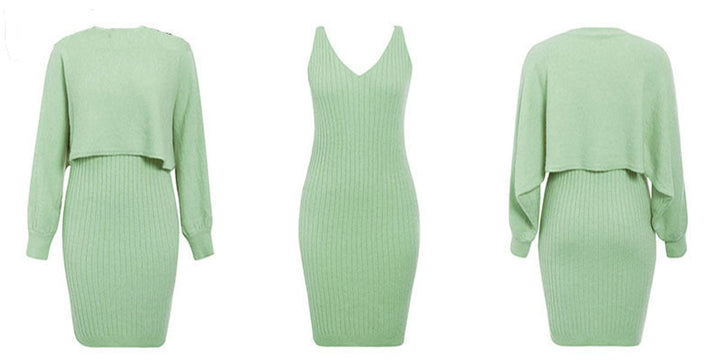 Women's Ribbed Knitted Dress Two-Piece Jumper Set