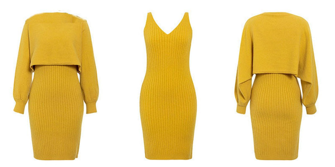 Women's Ribbed Knitted Dress Two-Piece Jumper Set
