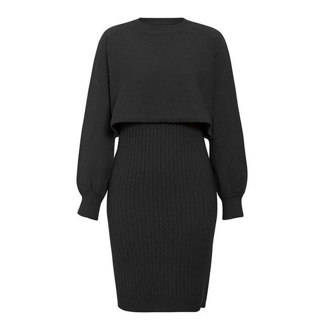 Women's Ribbed Knitted Dress Two-Piece Jumper Set